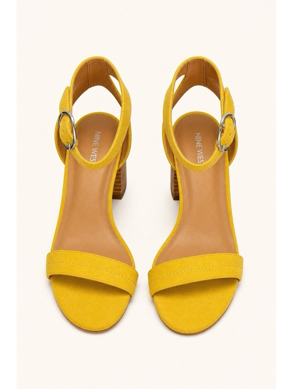 Nine West Women's Sindie2 Comfort Block Heel Dress Sandals Yellow Faux Suede 10